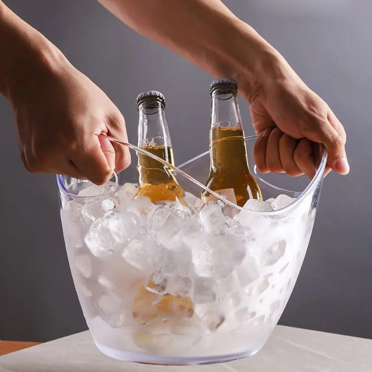 Seau à glace antidérapant pour fêtes, panier de rangement en acrylique transparent de 3,5 litres pour 2 bouteilles de vin, de champagne ou 4 bouteilles de bière