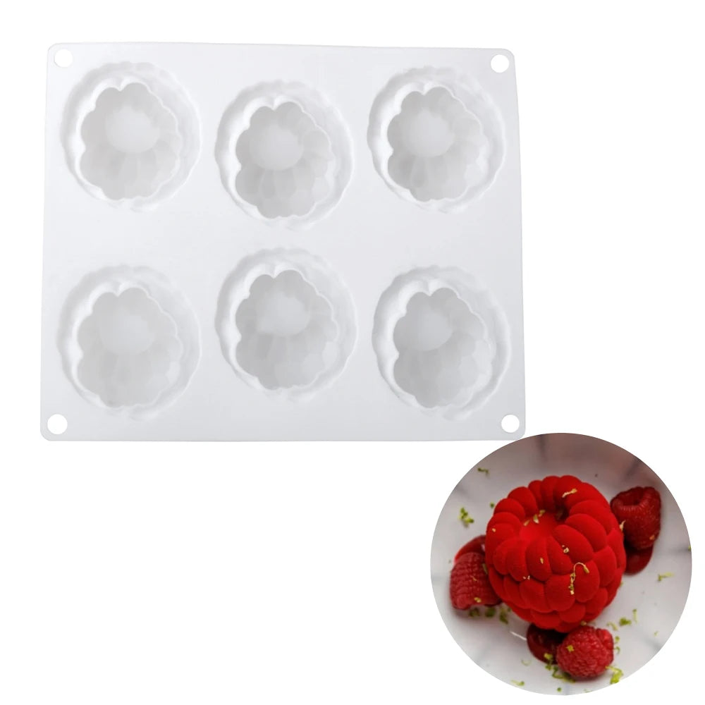 Moule en silicone à 6 cavités pour mousse de framboise, en forme de framboise à la française pour desserts au chocolat et pâtisserie