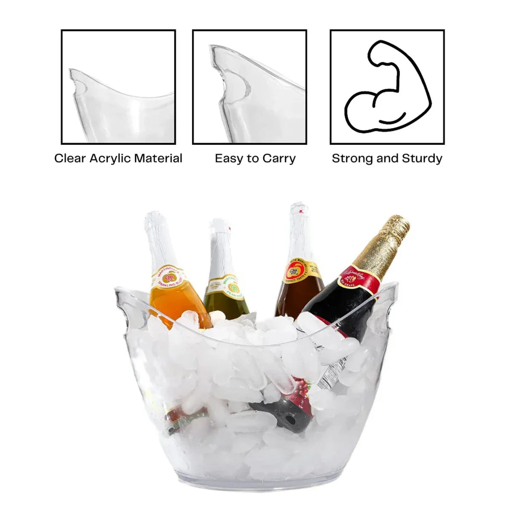 Seau à glace antidérapant pour fêtes, panier de rangement en acrylique transparent de 3,5 litres pour 2 bouteilles de vin, de champagne ou 4 bouteilles de bière