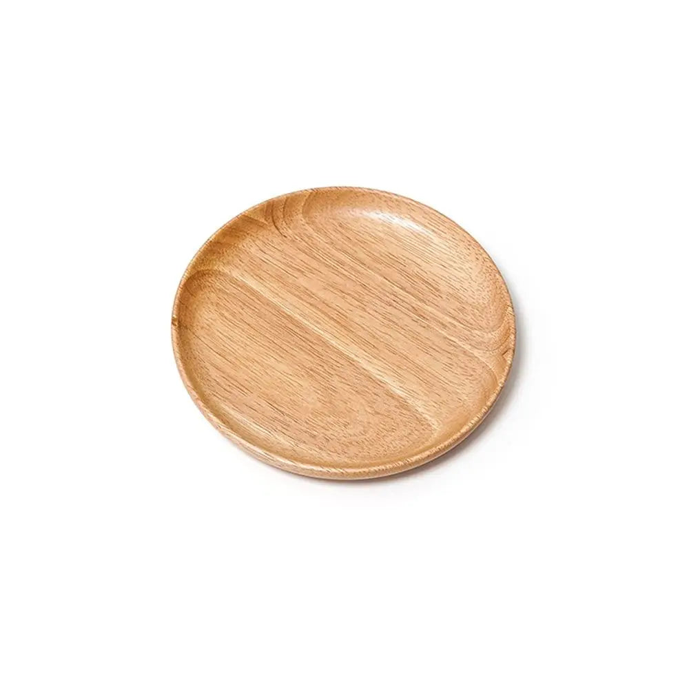 Assiette à collation incassable en bois d'hévéa, écologique, faite à la main, ronde, plateau à thé, assiette à dessert