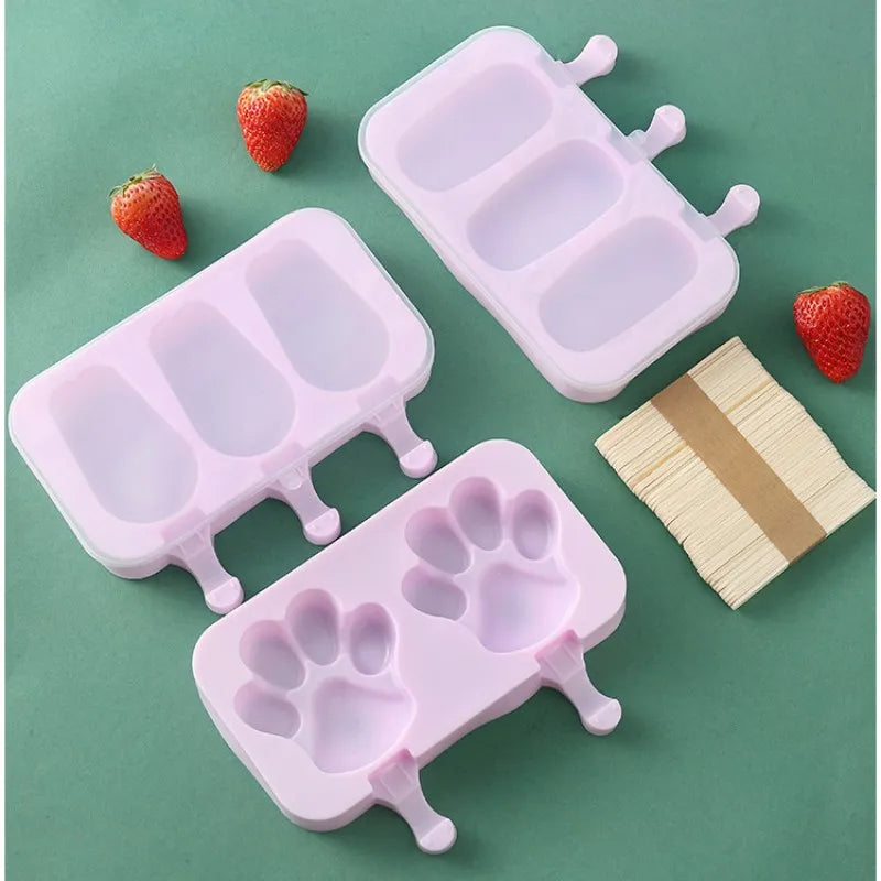 Moule à glace en silicone, moules siamois avec couvercle, moule à glace fait maison, dessin animé, image mignonne, outils de cuisine faits à la main