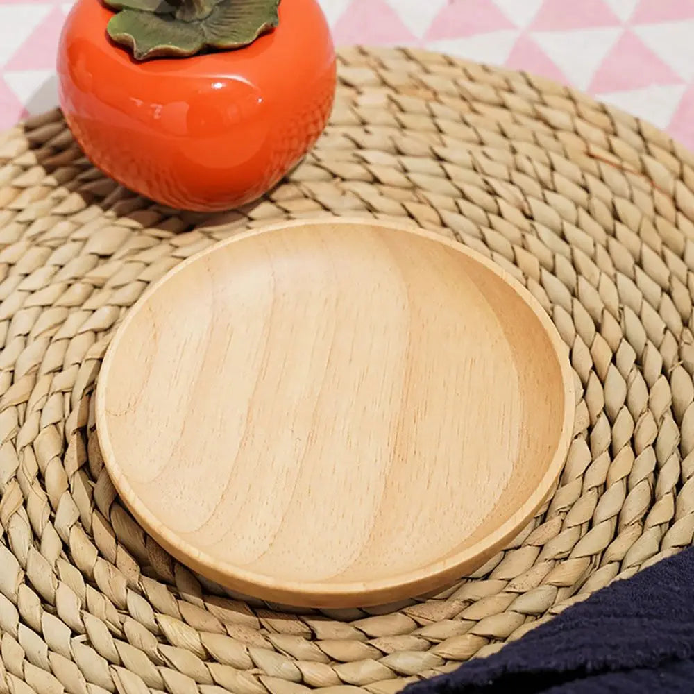 Assiette à collation incassable en bois d'hévéa, écologique, faite à la main, ronde, plateau à thé, assiette à dessert