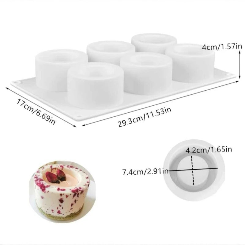 Reusable 6 Cavity Cylinder Cup Shape Mousse Cake Mold For Making Chocolate Muffin Ice Shot Glass Mould Kitchen Baking Tool