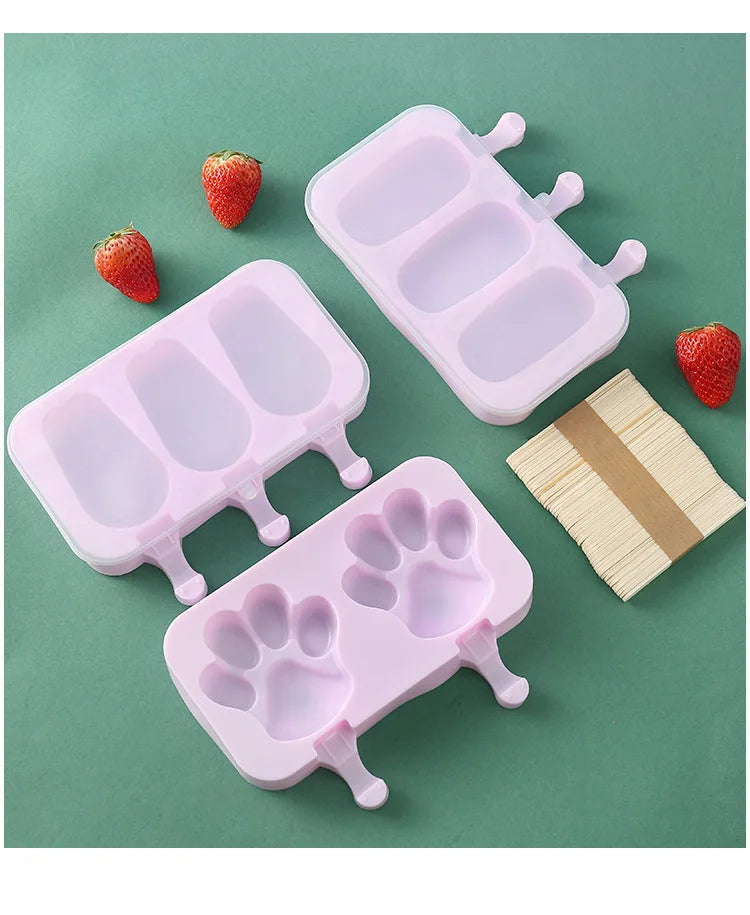 Moule à glace en silicone, moules siamois avec couvercle, moule à glace fait maison, dessin animé, image mignonne, outils de cuisine faits à la main