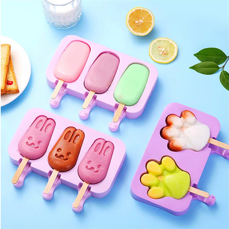 Moule à glace en silicone, moules siamois avec couvercle, moule à glace fait maison, dessin animé, image mignonne, outils de cuisine faits à la main