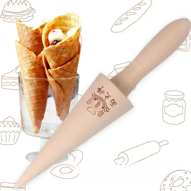 Wooden Egg Roll Ice Cream Cone Mold, Spiral Croissants, Horn Moulds, Omelet Waffle Roller, Pastry Mold, Kitchen Baking Tool