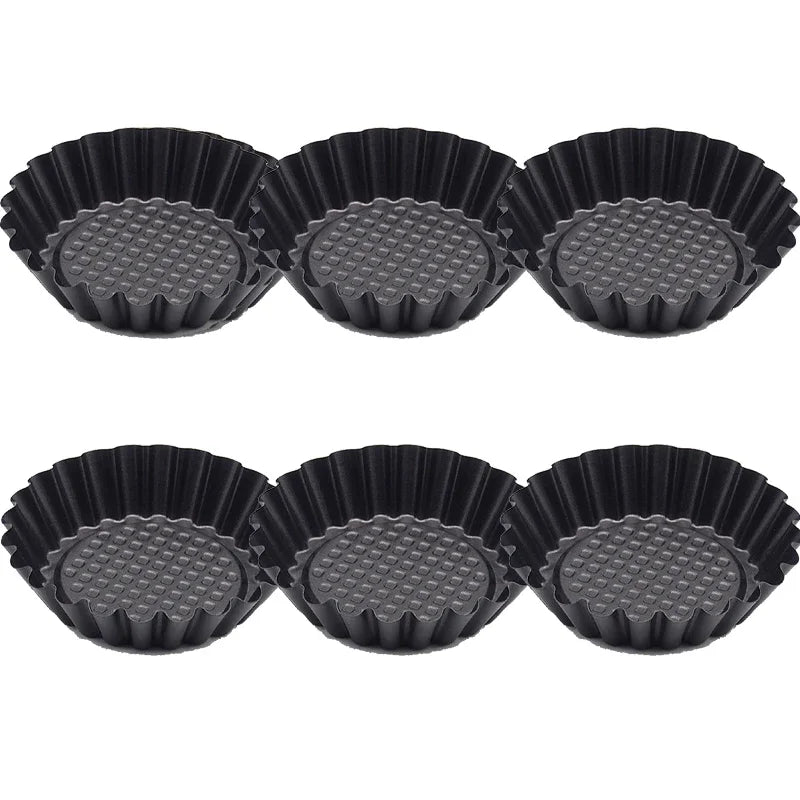 6Pcs Non-Stick Tart Quiche Flan Pan Round Lace Egg Tart Mold Reusable Tartlet Moulds Pie Baking Cups Cake Cookie Cupcake Mould