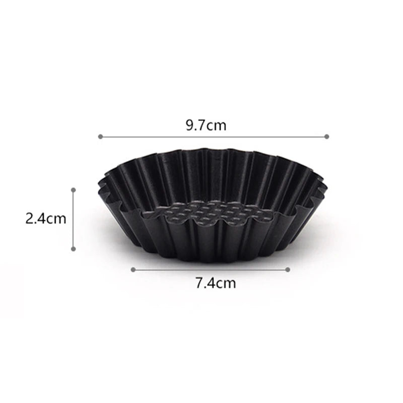 6Pcs Non-Stick Tart Quiche Flan Pan Round Lace Egg Tart Mold Reusable Tartlet Moulds Pie Baking Cups Cake Cookie Cupcake Mould