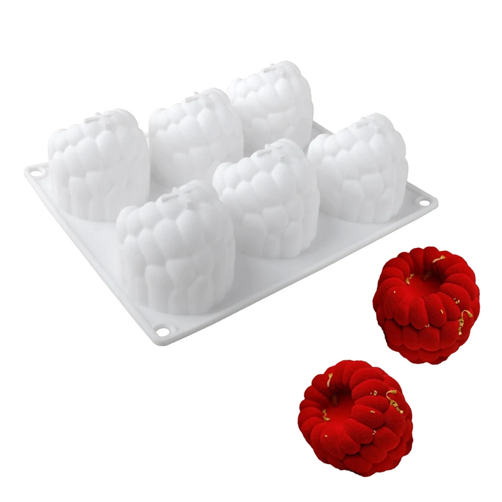 Moule en silicone à 6 cavités pour mousse de framboise, en forme de framboise à la française pour desserts au chocolat et pâtisserie